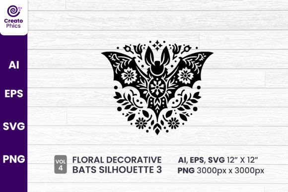 Download Floral Decorative Bat Silhouette Clipart - Bat Collection