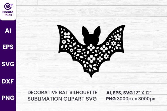 Download Floral Decorative Bat Silhouette Clipart - Bat Collection