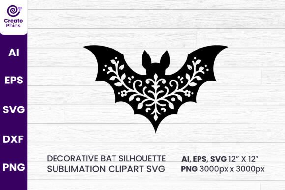 Download Floral Decorative Bat Silhouette Clipart - Bat Collection