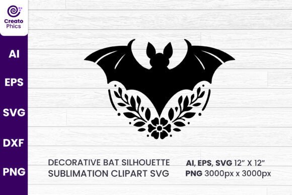 Download Floral Decorative Bat Silhouette Clipart - Bat Collection