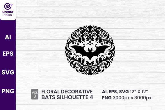 Download Floral Decorative Bat Silhouette Clipart - Bat Collection