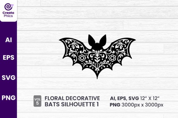 Download Floral Decorative Bat Silhouette Clipart - Bat Collection