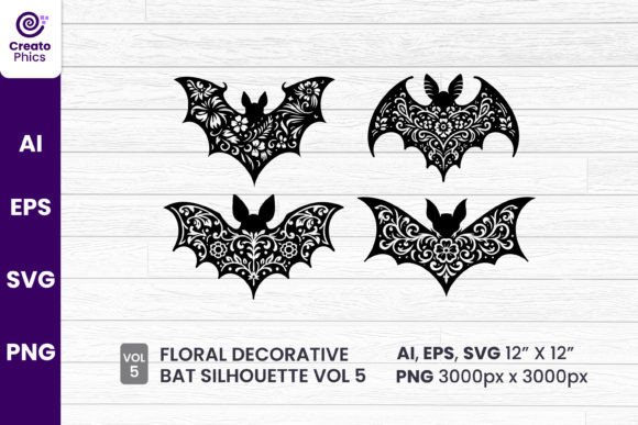 Download Floral Decorative Bat Silhouette Clipart - Bat Collection