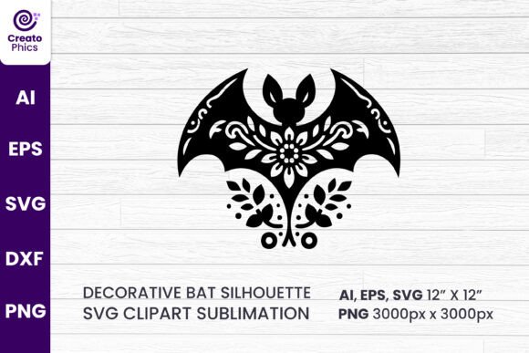 Download Floral Decorative Bat Silhouette Clipart - Bat Collection