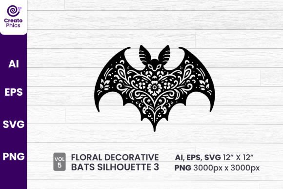 Download Floral Decorative Bat Silhouette Clipart - Bat Collection