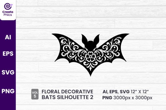 Download Floral Decorative Bat Silhouette Clipart - Bat Collection