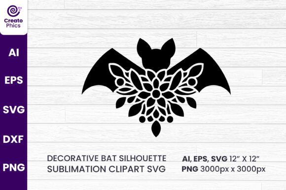 Download Floral Decorative Bat Silhouette Clipart - Bat Collection