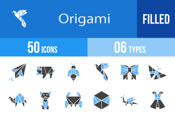 Download 50 Origami Filled Blue &amp; Black Icons - Origami Collection